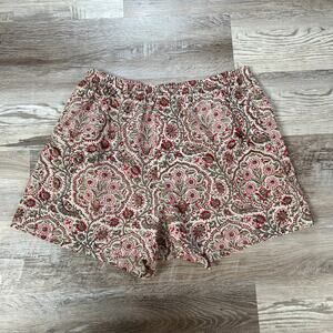 Anokhi India Block Print Cotton Shorts Red Floral Paisley Elastic Waist L
